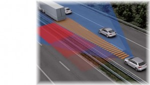 Demonstration von Wirkung der Fahrerassistenzsysteme eines Fahrzeugs auf der Autobahn